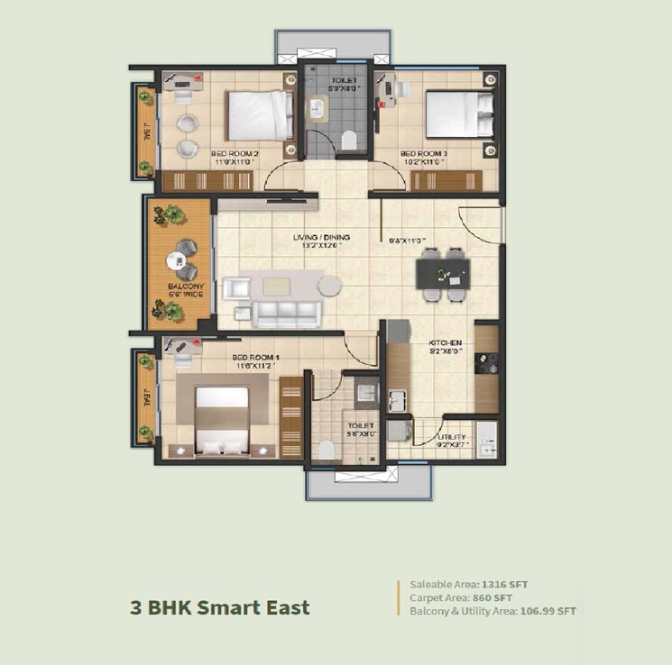 Other, kalyani-living-tree 3 Bedroom 1316 Sq.Ft. Apartment In Bagaluru Bangalore 8624204