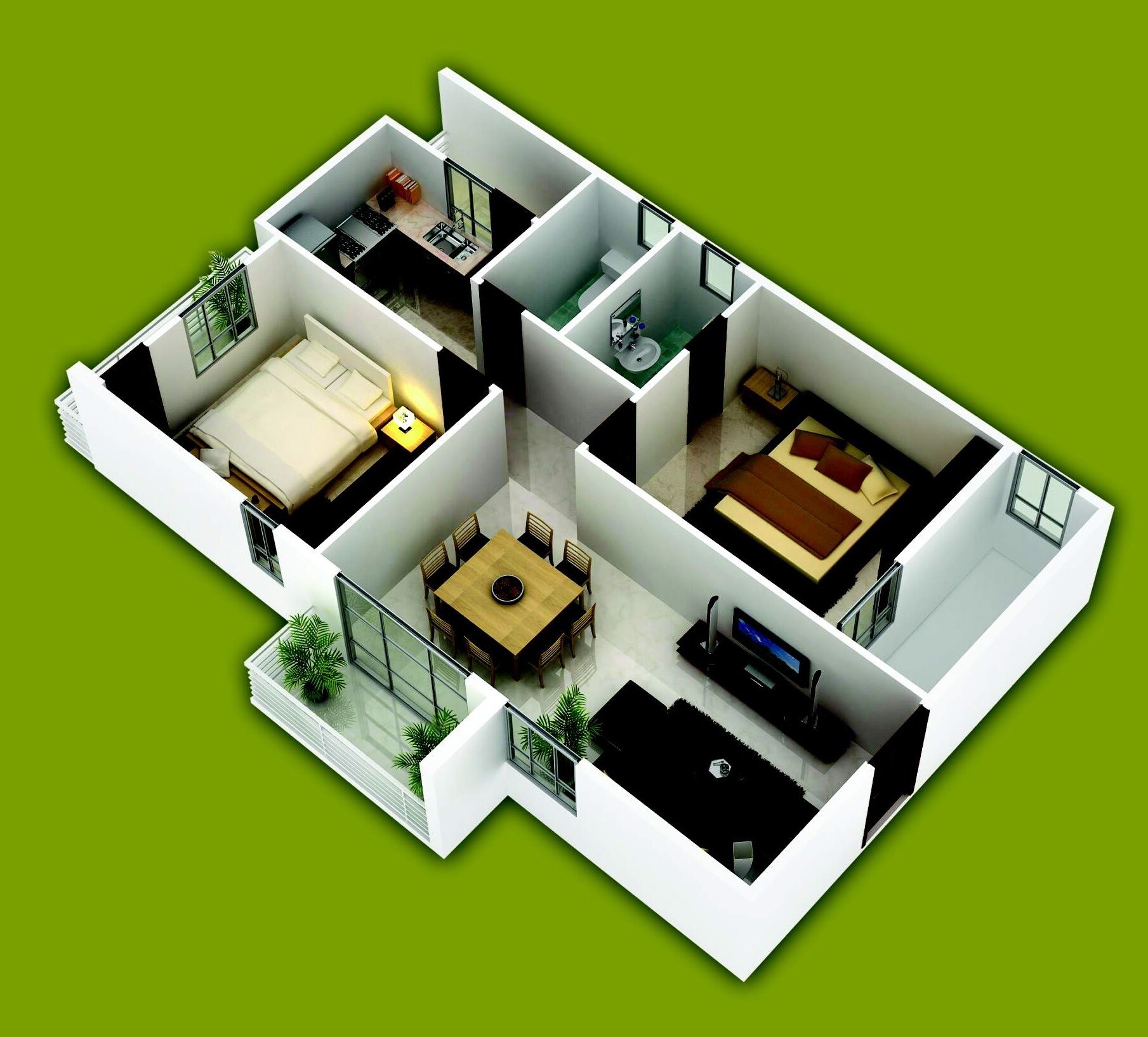 Floor plan of 2 BHK 1180 Sq. Ft. Apartment in Kamakshi Oak Mont, Bangalore