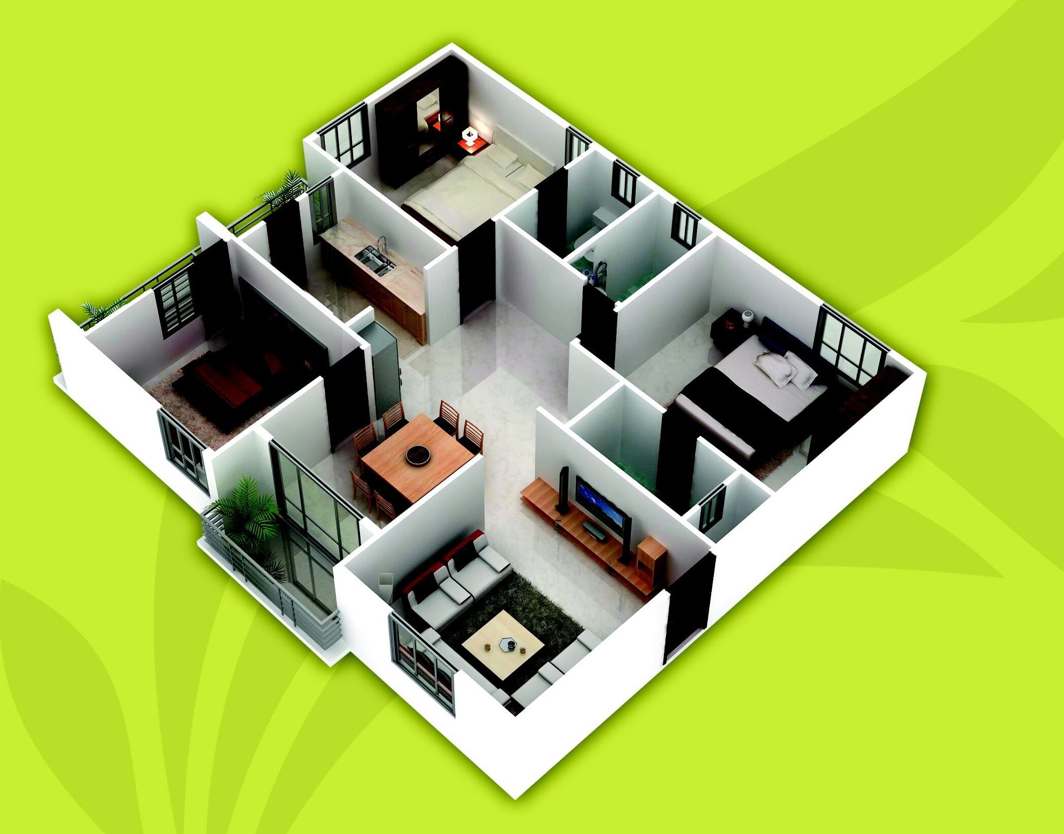 Floor plan of 3 BHK 1640 Sq. Ft. Apartment in Kamakshi Oak Mont, Bangalore