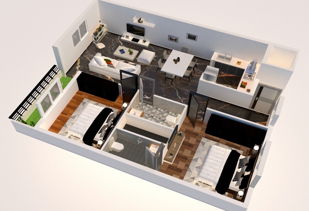 Floor plan of 2 BHK 1250 Sq. Ft. Apartment in Kanisha White Palace, Bangalore