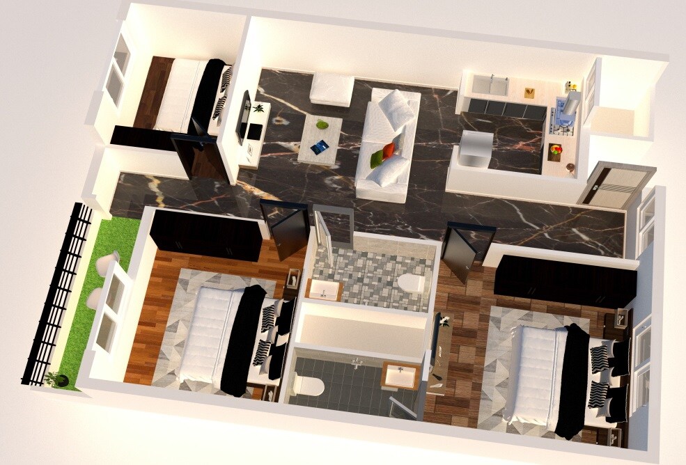 Floor plan of 3 BHK 1423 Sq. Ft. Apartment in Kanisha White Palace, Bangalore