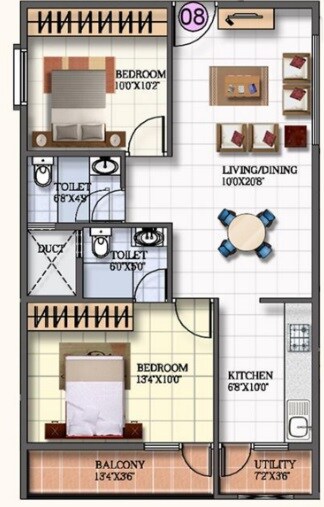 Floor plan of 2 BHK 880 Sq. Ft. Apartment in Kar Na Sree Mathru Sree Silver Arcade, Bangalore