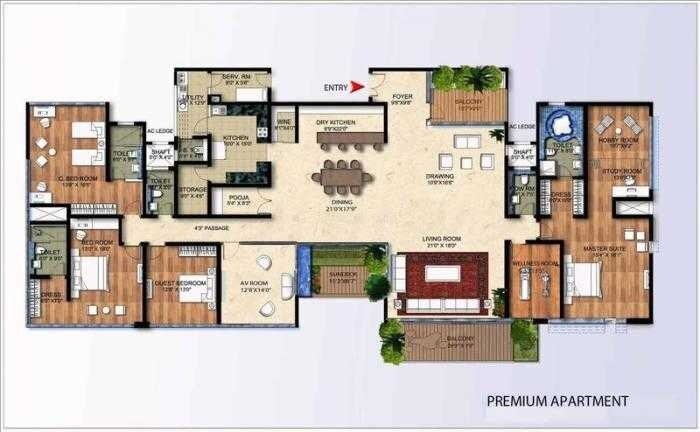 Floor plan of 4 BHK 3564 Sq. Ft. Apartment in Karle Zenith Residence, Bangalore