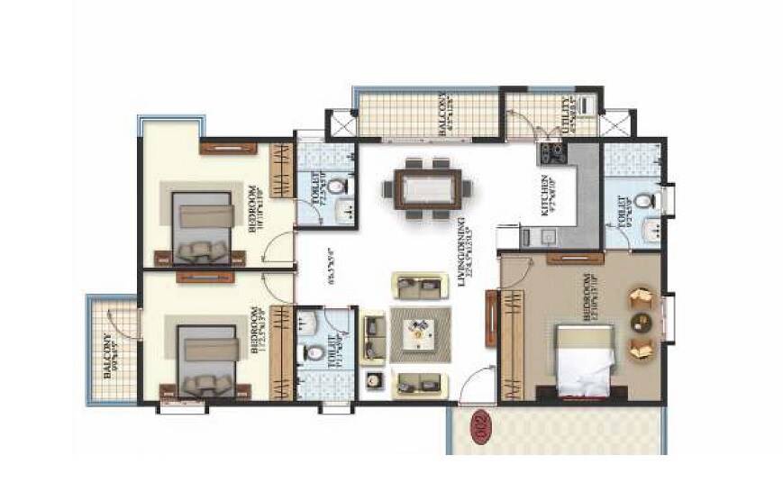 Floor plan of 3 BHK 1780 Sq. Ft. Apartment in Keerthi Krishna Viva, Bangalore