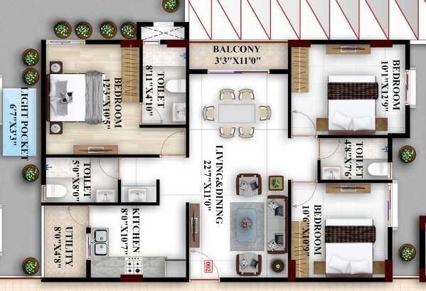 2 BHK 1013 Sq. Ft. Apartment