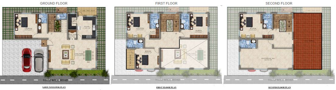 Floor plan of 5 BHK 2325 Sq. Ft. Villa in Kent Novella, Bangalore