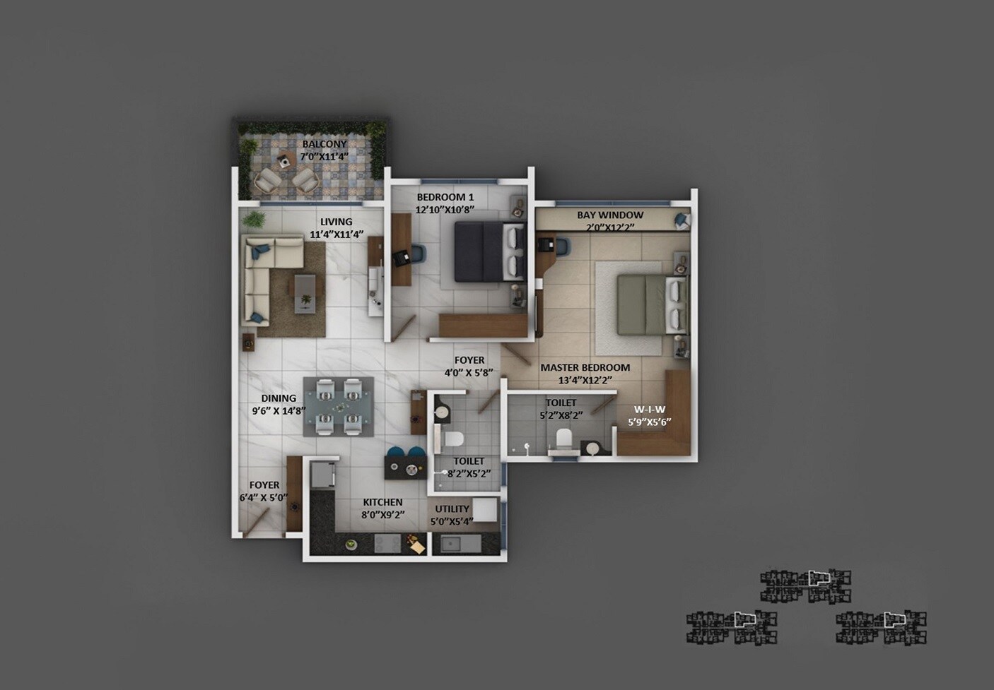 Floor plan of 2 BHK 1292 Sq. Ft. Apartment in Keya Around The Life, Bangalore