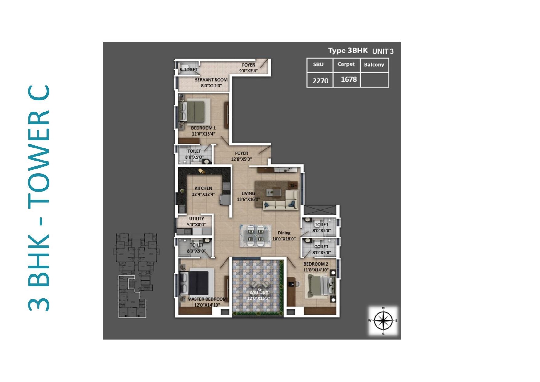 Floor plan of 3 BHK 2270 Sq. Ft. Apartment in Keya Springs, Bangalore