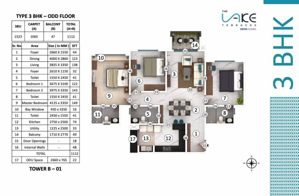 3 BHK 1523 Sq. Ft. Apartment