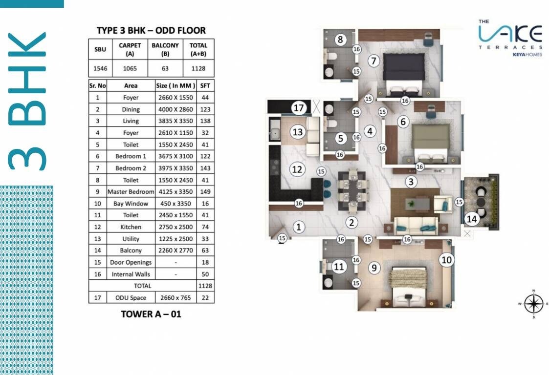 3 BHK 1546 Sq. Ft. Apartment