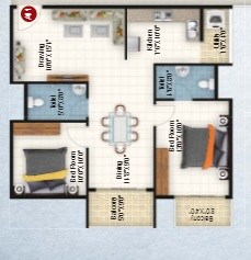 Floor plan of 2 BHK 1135 Sq. Ft. Apartment in Keystone DSR Star Light, Bangalore