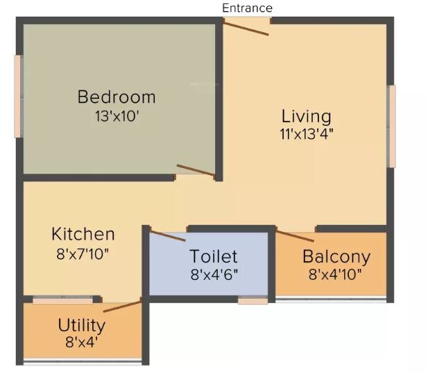 Floor plan of 1 BHK 660 Sq. Ft. Apartment in Keystone Sai Prithvi Elite, Bangalore