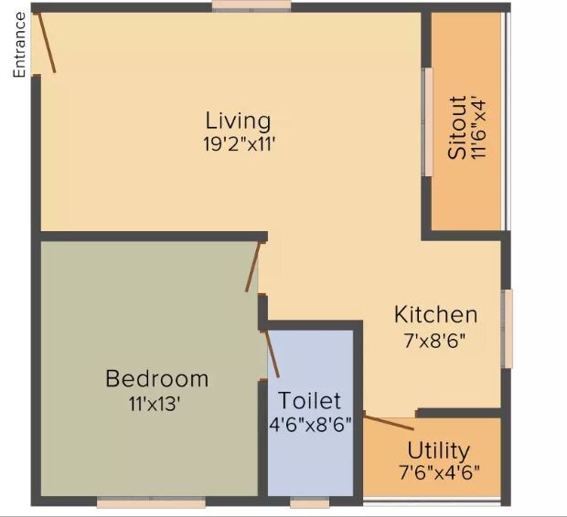 Floor plan of 1 BHK 780 Sq. Ft. Apartment in Keystone Sai Prithvi Elite, Bangalore