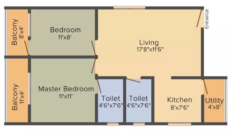 Floor plan of 2 BHK 920 Sq. Ft. Apartment in Keystone Sai Prithvi Elite, Bangalore