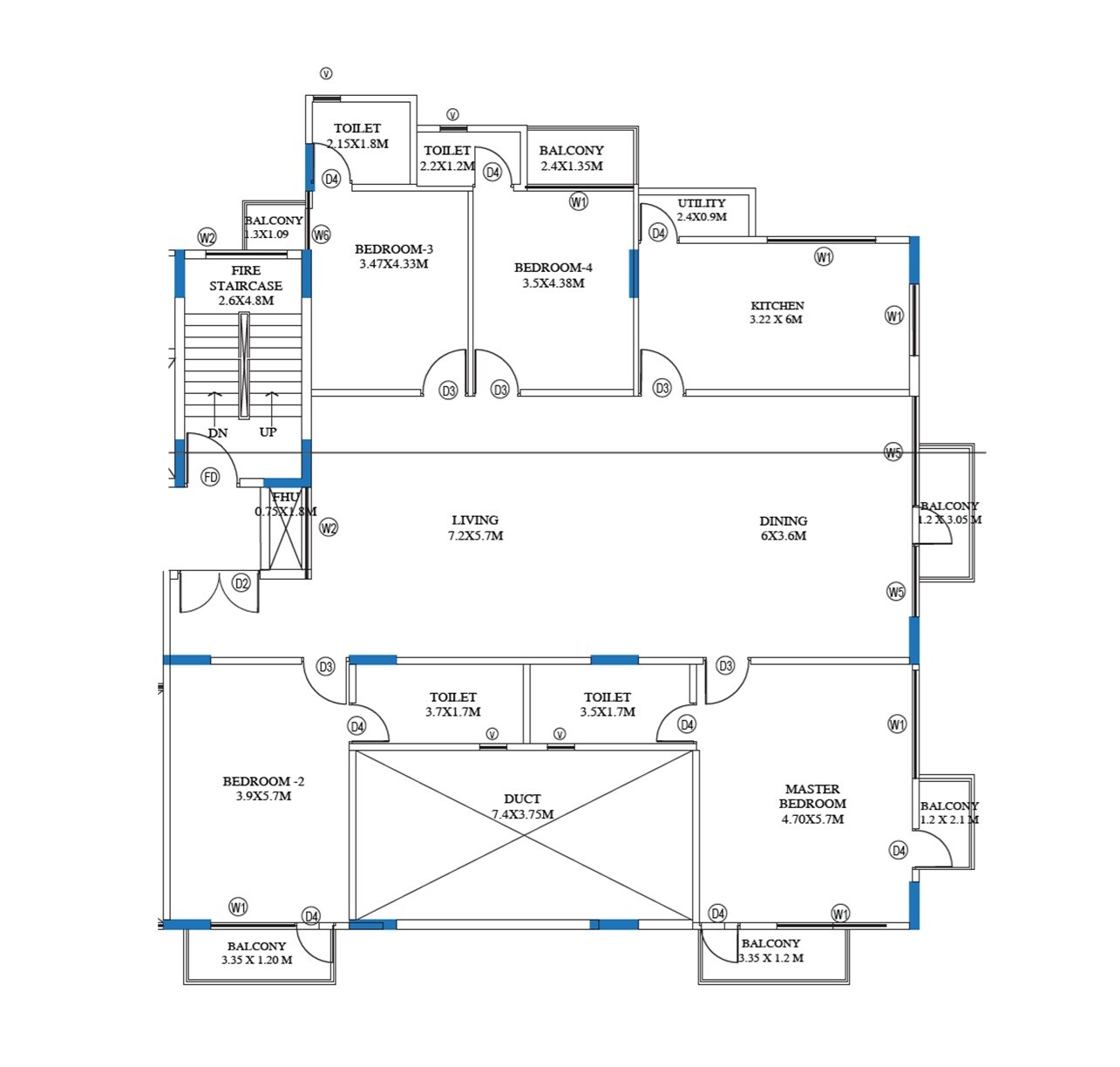 Floor plan of 4 BHK 3253 Sq. Ft. Apartment in Kinglife Belvoir, Bangalore