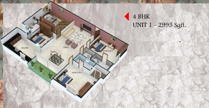 Floor plan of 4 BHK 2995 Sq. Ft. Apartment in Kings Acropolis, Bangalore