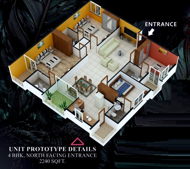 Floor plan of 4 BHK 2240 Sq. Ft. Apartment in Kings Pegasus, Bangalore