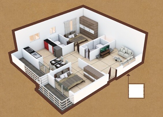 Floor plan of 2 BHK 1095 Sq. Ft. Apartment in Kingston Grandeur, Bangalore