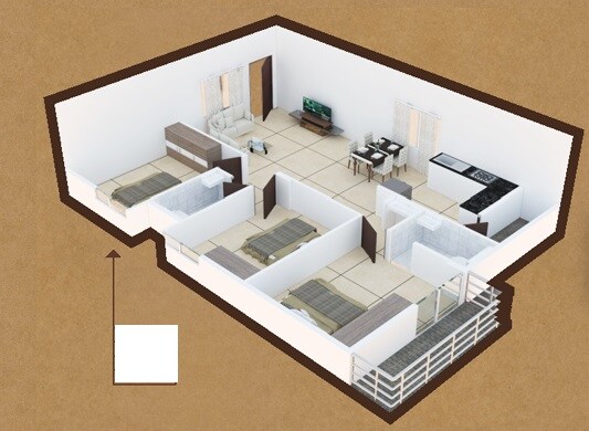 Floor plan of 3 BHK 1360 Sq. Ft. Apartment in Kingston Grandeur, Bangalore