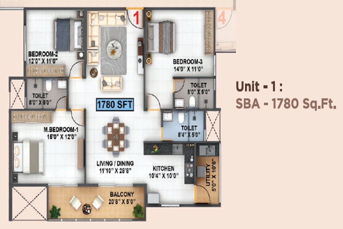 3 BHK 1780 Sq. Ft. Apartment