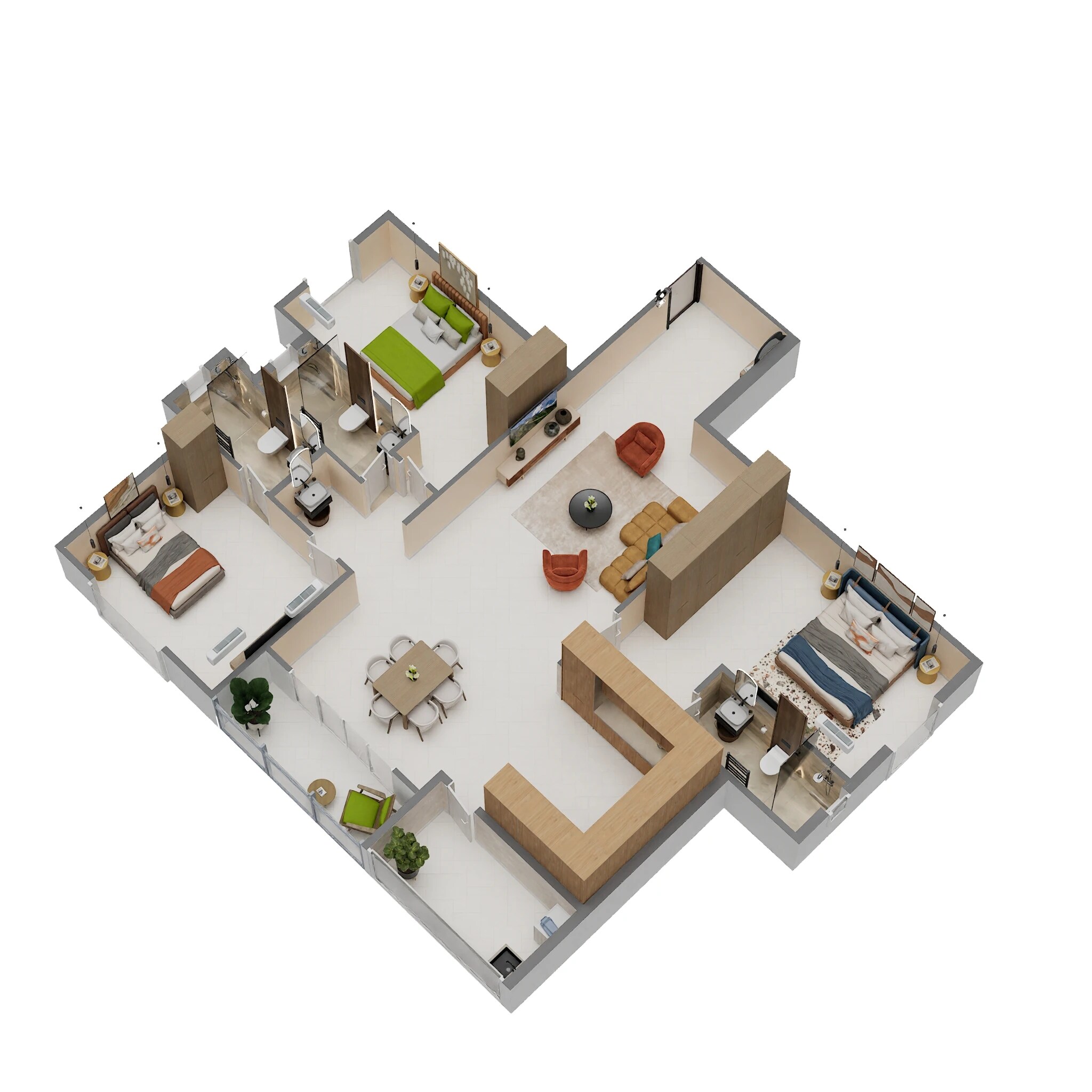 Floor plan of 3 BHK 2000 Sq. Ft. Apartment in Klassik Exotica, Bangalore