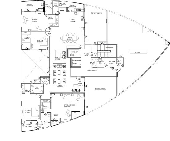 Floor plan of 4 BHK 4260 Sq. Ft. Apartment in Klassik Landmark, Bangalore