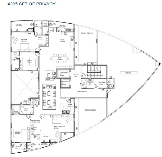 Floor plan of 4 BHK 4395 Sq. Ft. Apartment in Klassik Landmark, Bangalore