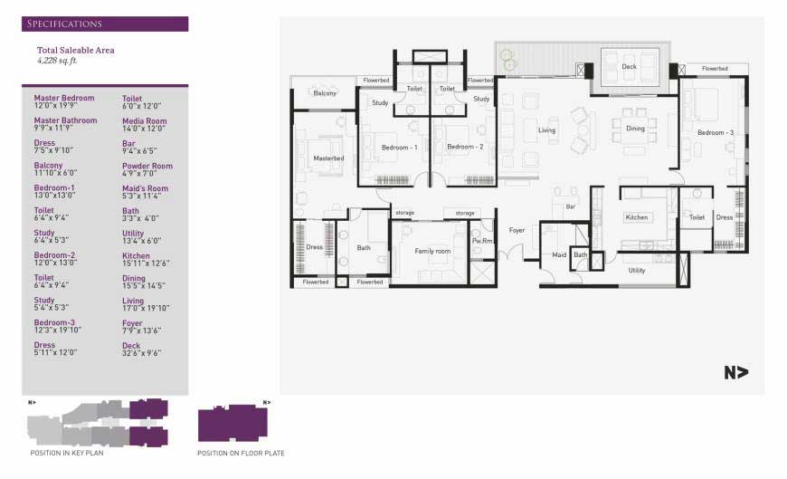 Floor plan of 4 BHK 4228 Sq. Ft. Apartment in KMB La Palazzo, Bangalore