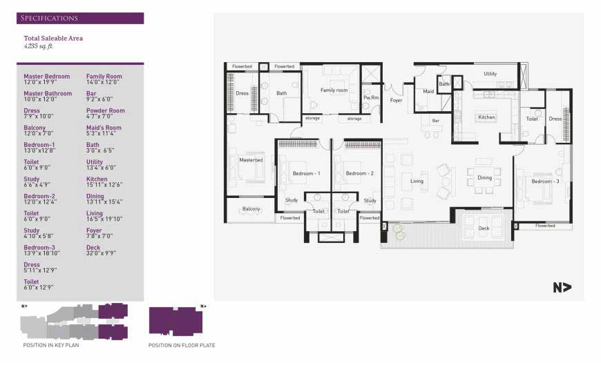 Floor plan of 4 BHK 4235 Sq. Ft. Apartment in KMB La Palazzo, Bangalore