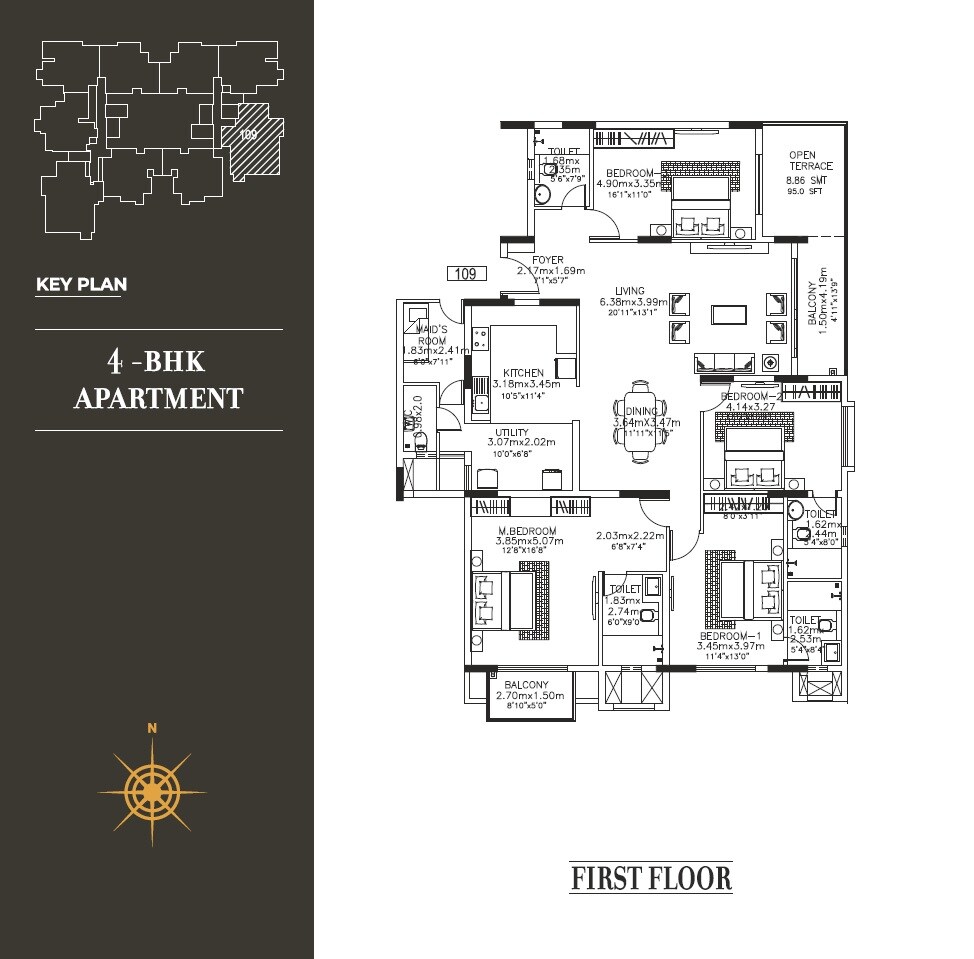 Floor plan of 3 BHK 2636 Sq. Ft. Apartment in Kolte Patil 24K Grazio, Bangalore