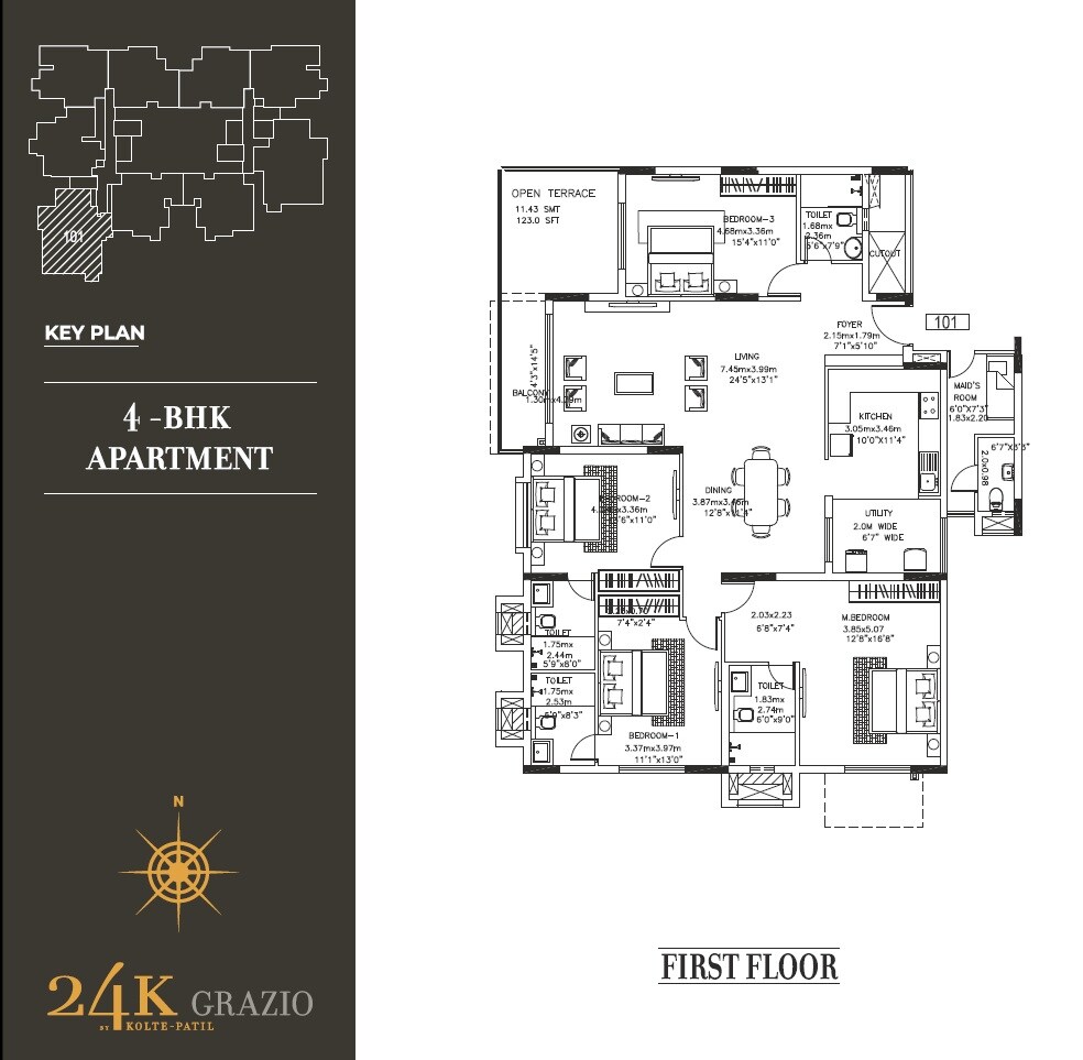 Floor plan of 4 BHK 2646 Sq. Ft. Apartment in Kolte Patil 24K Grazio, Bangalore