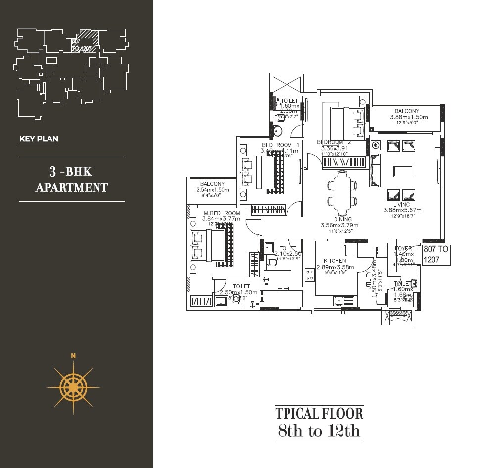 Floor plan of 3 BHK 2024 Sq. Ft. Apartment in Kolte Patil 24K Grazio Bangalore, Bangalore