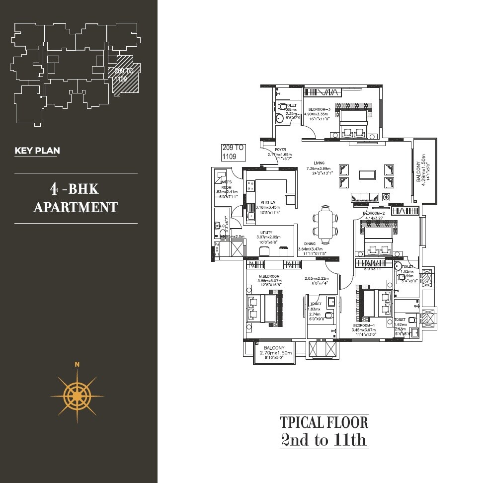 Floor plan of 4 BHK 2572 Sq. Ft. Apartment in Kolte Patil 24K Grazio Bangalore, Bangalore