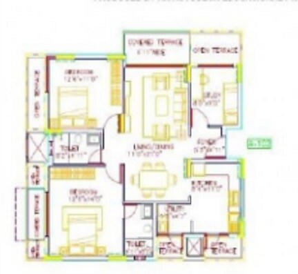 Floor plan of 3 BHK 750 Sq. Ft. Apartment in Kolte Patil Inception, Bangalore