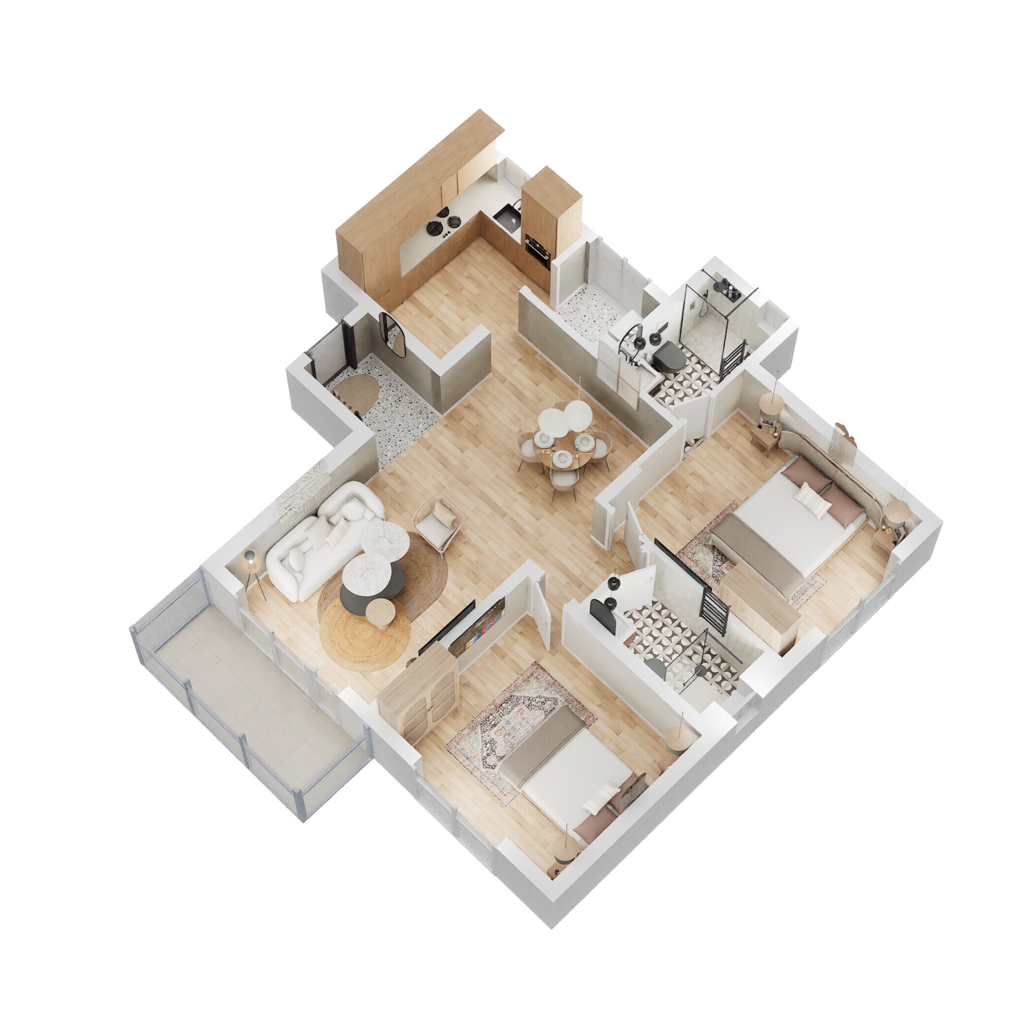 Floor plan of 2 BHK 728 Sq. Ft. Apartment in Kolte Patil iTowers Exente, Bangalore