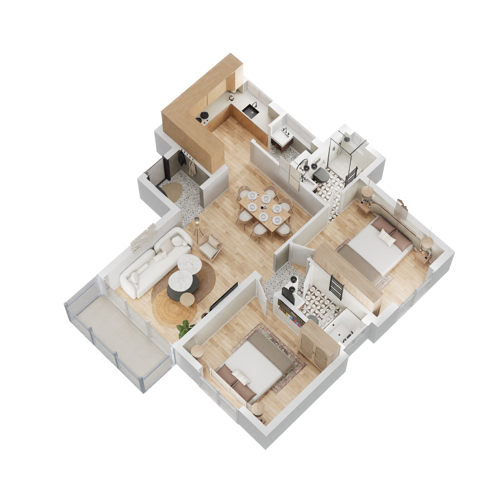 Floor plan of 2 BHK 1217 Sq. Ft. Apartment in Kolte Patil iTowers Exente, Bangalore