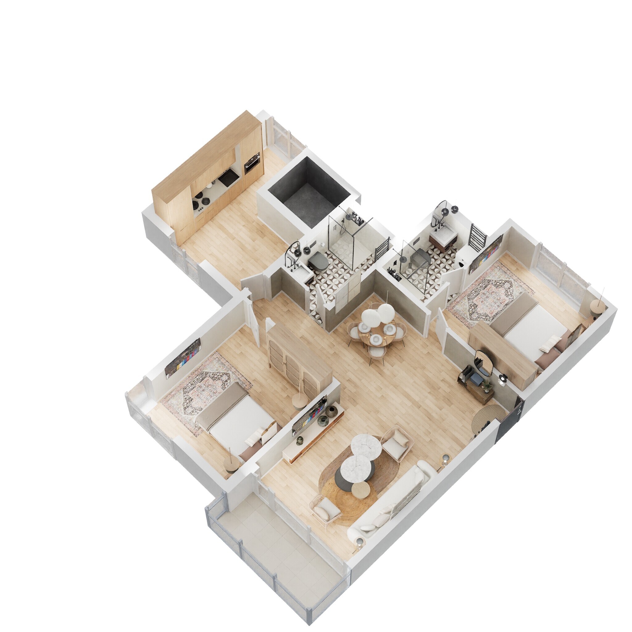Floor plan of 2 BHK 1221 Sq. Ft. Apartment in Kolte Patil iTowers Exente, Bangalore