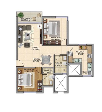  2 BHK Apartment at Kolte Patil iTowers Exente, Electronic City Phase I – for Rent