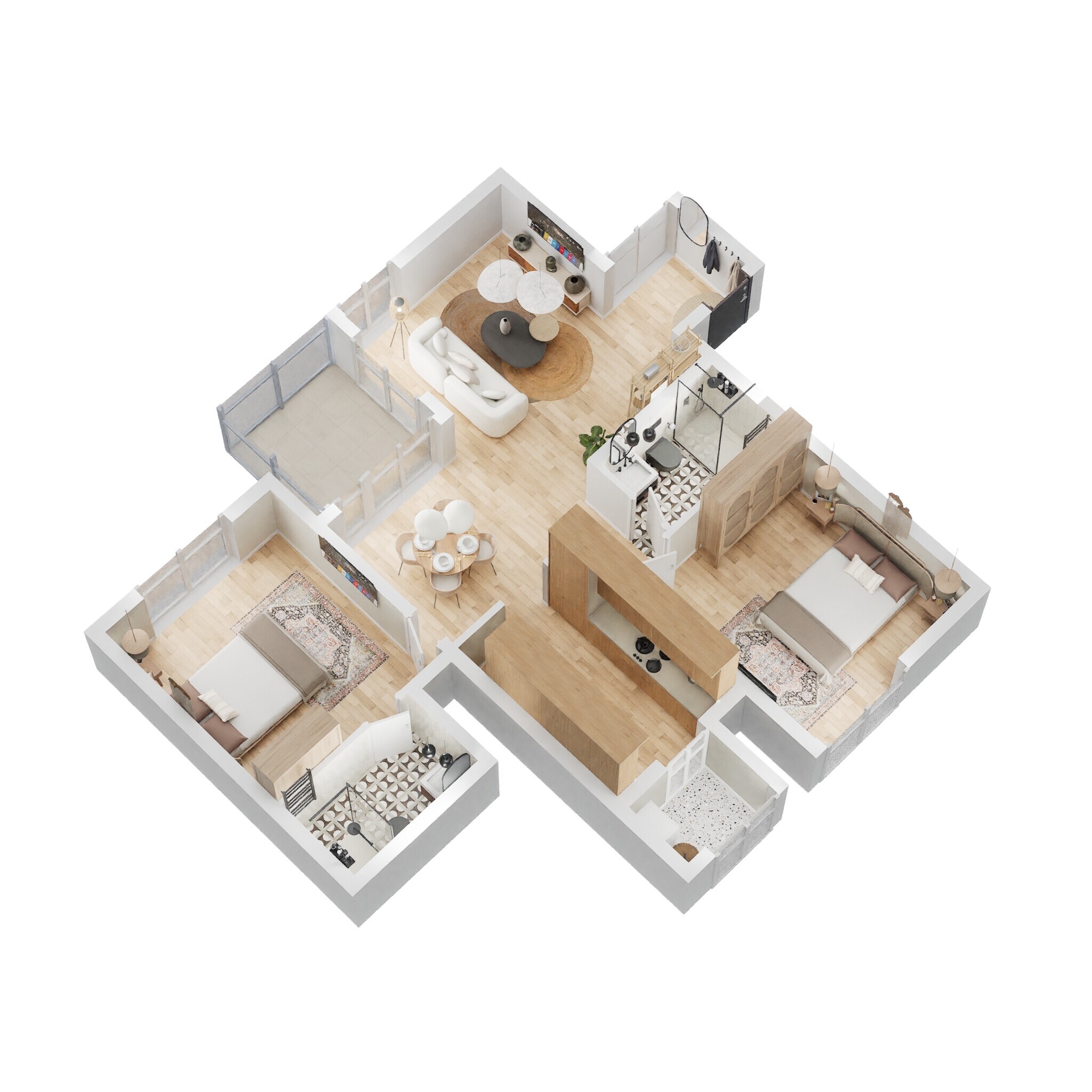 Floor plan of 2 BHK 1225 Sq. Ft. Apartment in Kolte Patil iTowers Exente, Bangalore