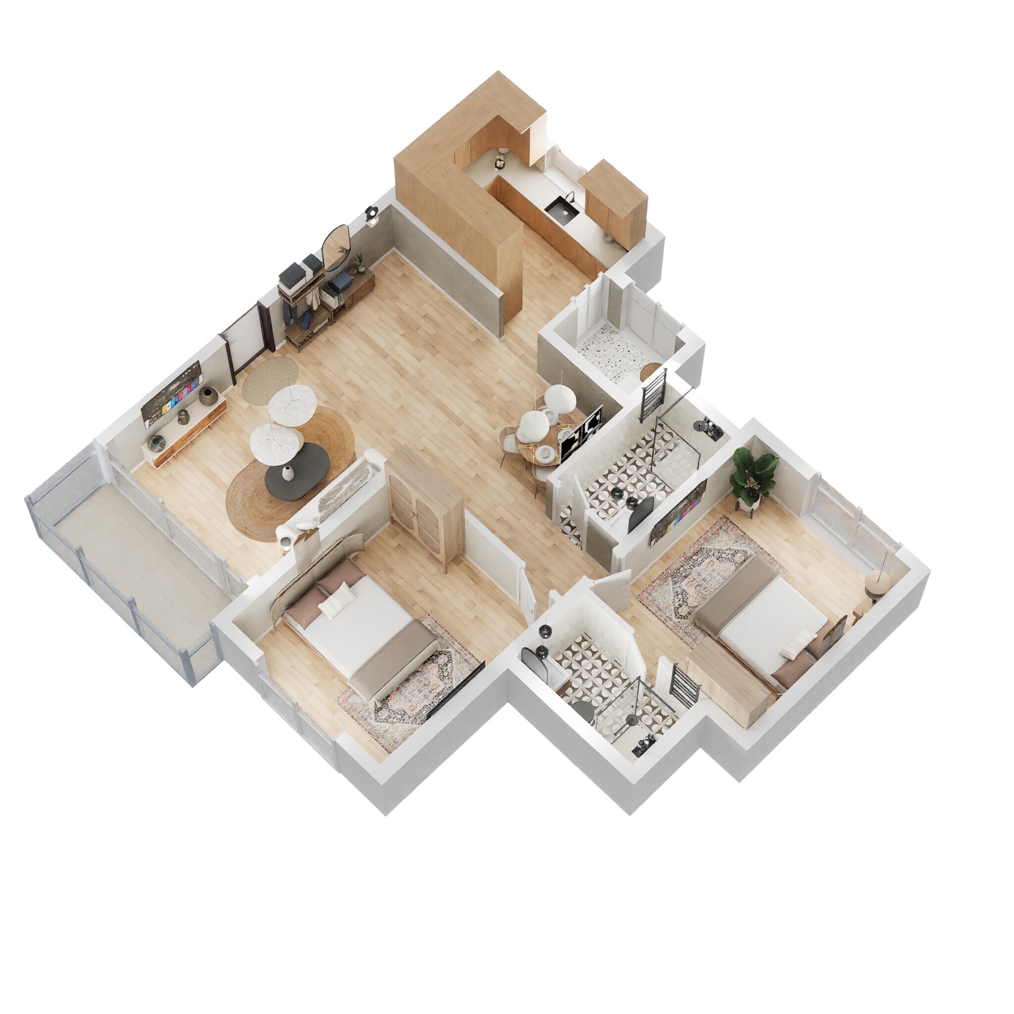 Floor plan of 2 BHK 1293 Sq. Ft. Apartment in Kolte Patil iTowers Exente, Bangalore