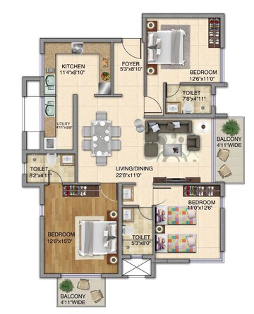  3 BHK Apartment at Kolte Patil iTowers Exente, Electronic City Phase I – for Rent