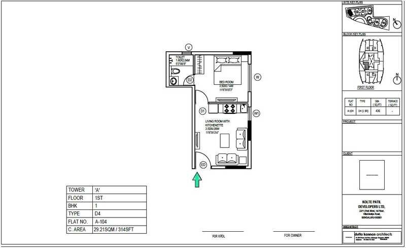Floor plan of 1 BHK 500 Sq. Ft. Apartment in Kolte Patil Mirabilis, Bangalore