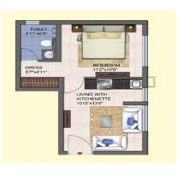 Floor plan of 1 BHK 459 Sq. Ft. Apartment in Kolte Patil Mirabilis, Bangalore