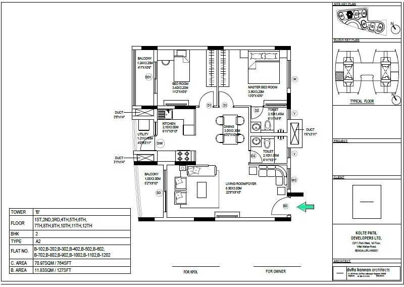 Floor plan of 2 BHK 1162 Sq. Ft. Apartment in Kolte Patil Mirabilis, Bangalore