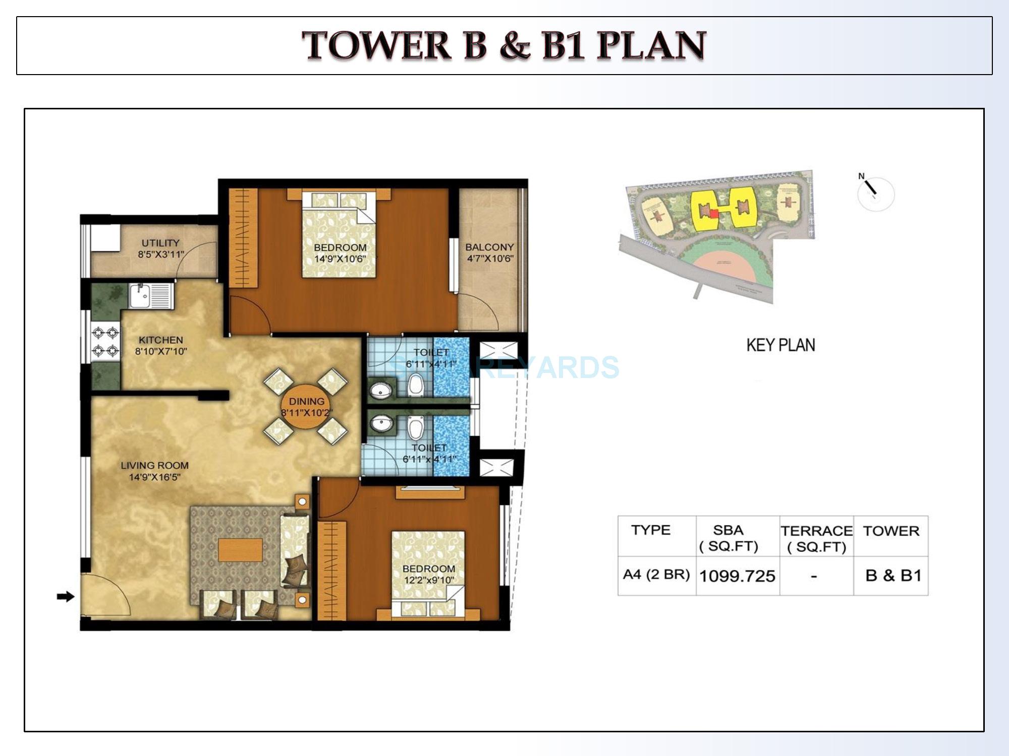 Floor plan of 2 BHK 1114 Sq. Ft. Apartment in Kolte Patil Mirabilis, Bangalore