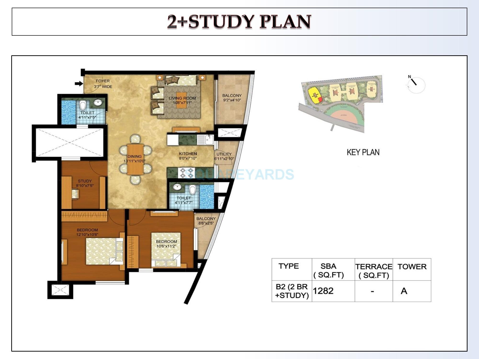 Floor plan of 2 BHK 1270 Sq. Ft. Apartment in Kolte Patil Mirabilis, Bangalore
