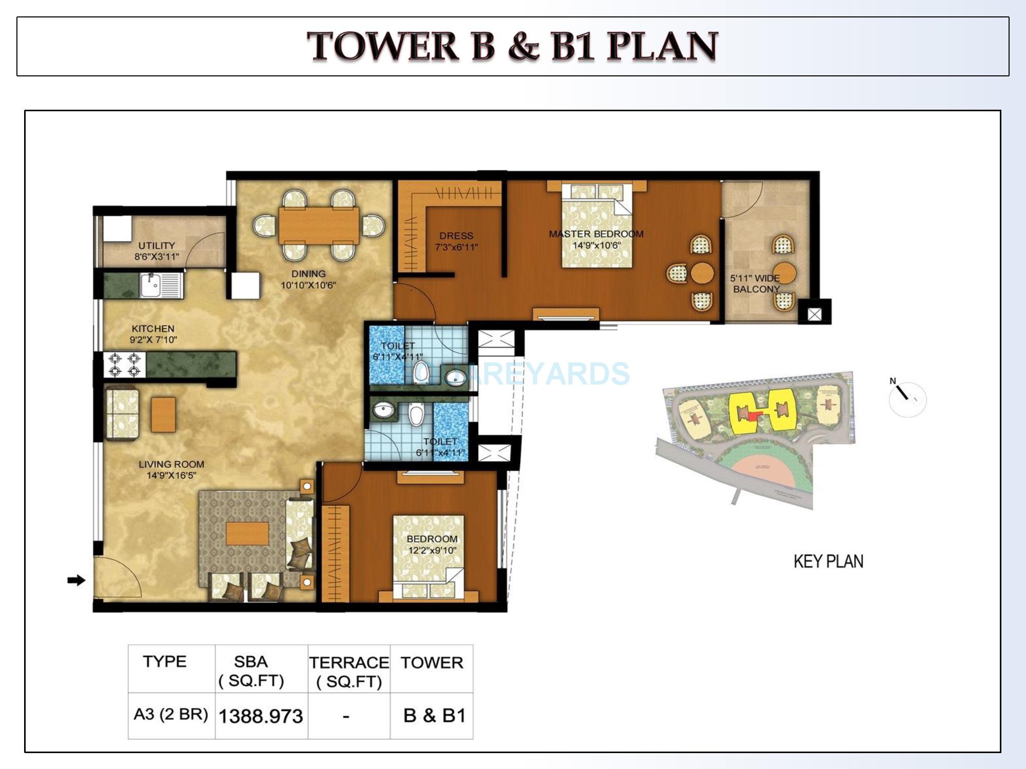 Floor plan of 2 BHK 1454 Sq. Ft. Apartment in Kolte Patil Mirabilis, Bangalore