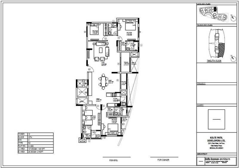 Floor plan of 4 BHK 2282 Sq. Ft. Apartment in Kolte Patil Mirabilis, Bangalore