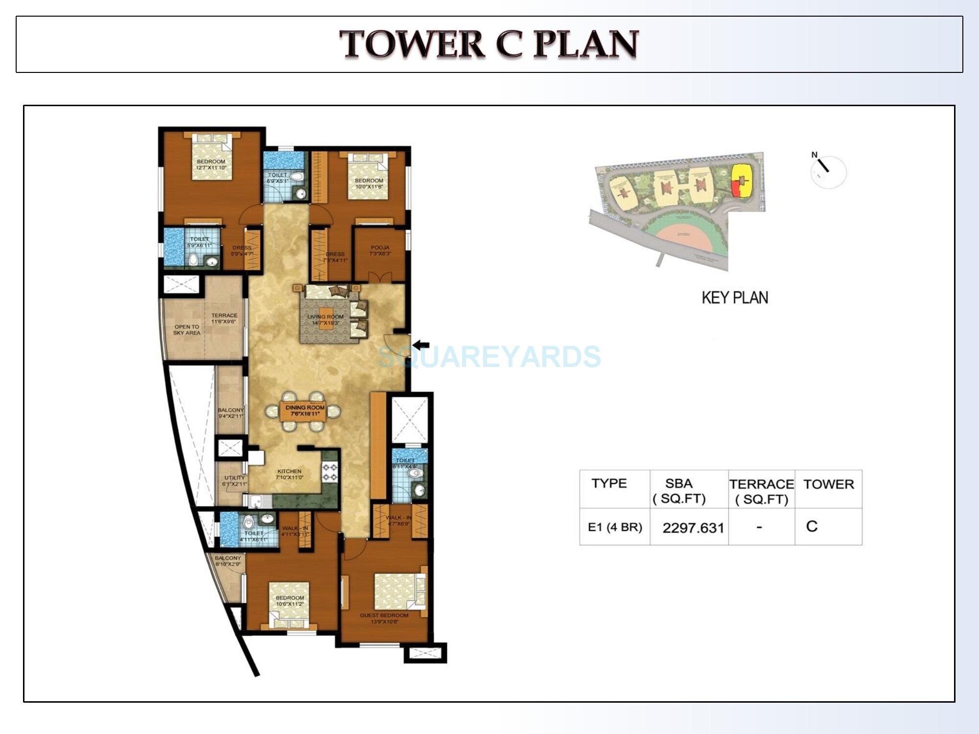 Floor plan of 4 BHK 2299 Sq. Ft. Apartment in Kolte Patil Mirabilis, Bangalore
