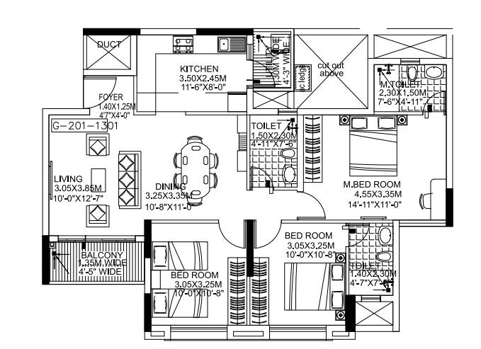 Floor plan of 3 BHK 1271 Sq. Ft. Apartment in Kolte Patil Raaga, Bangalore